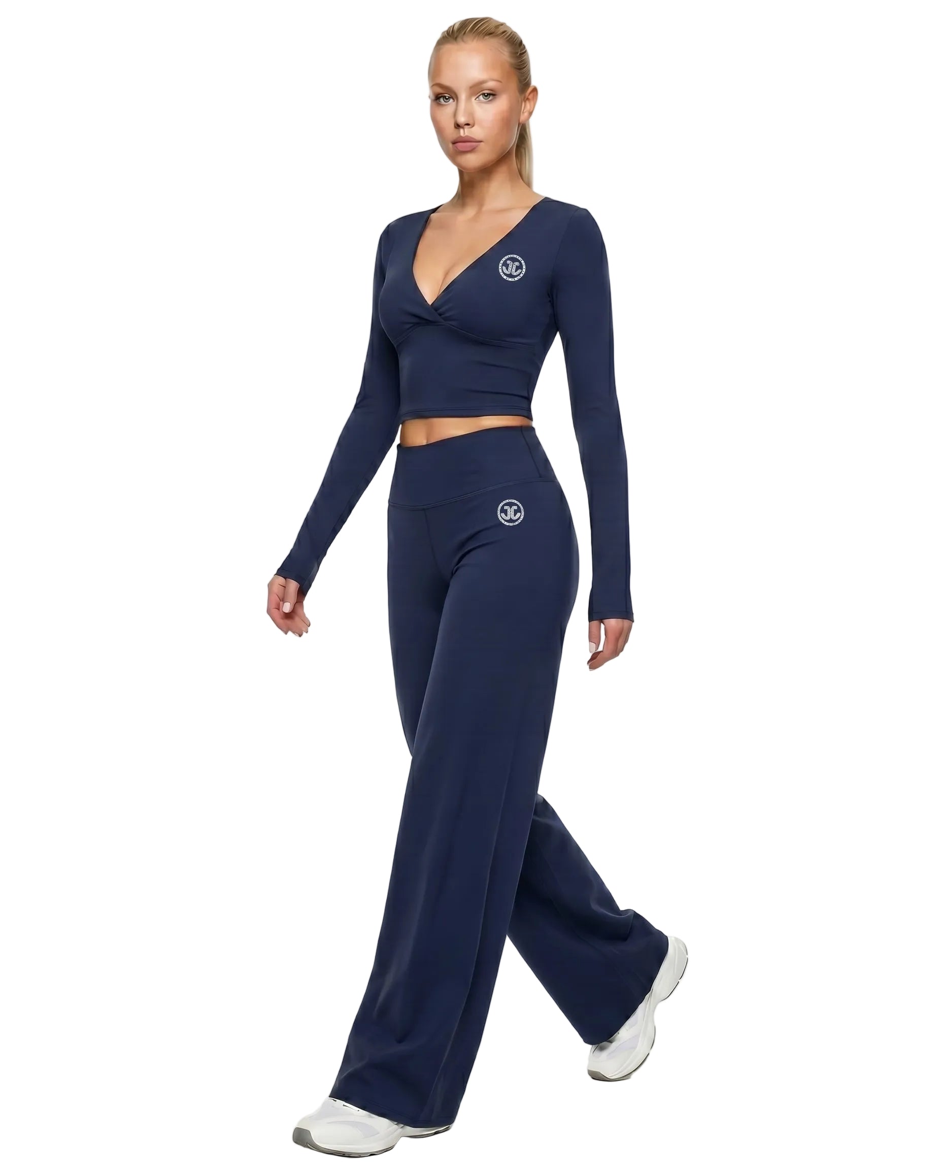 Women's Long-Sleeve Yoga 2-Piece Set with Wide-Leg Shorts