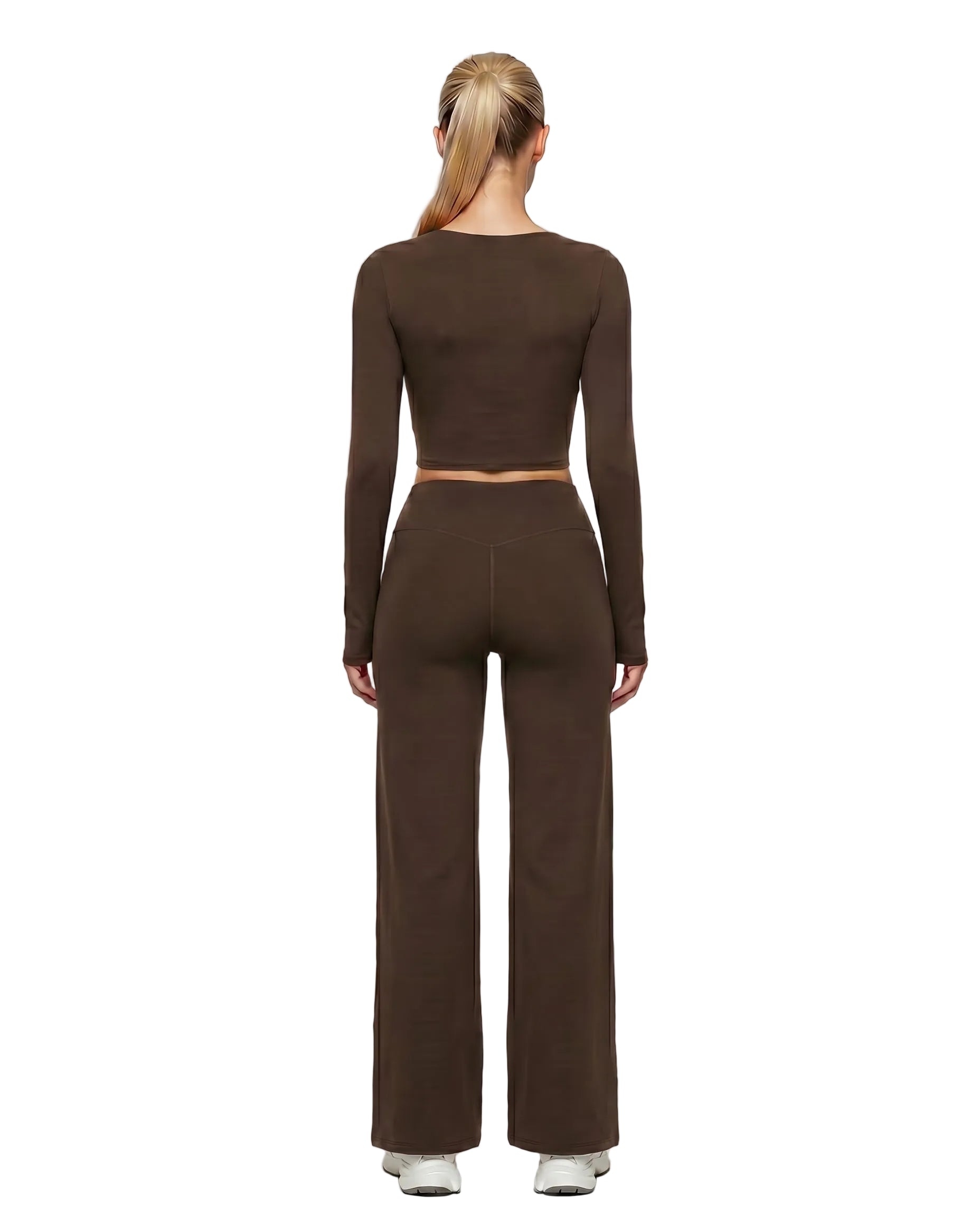 Women's Long-Sleeve Yoga 2-Piece Set with Wide-Leg Shorts
