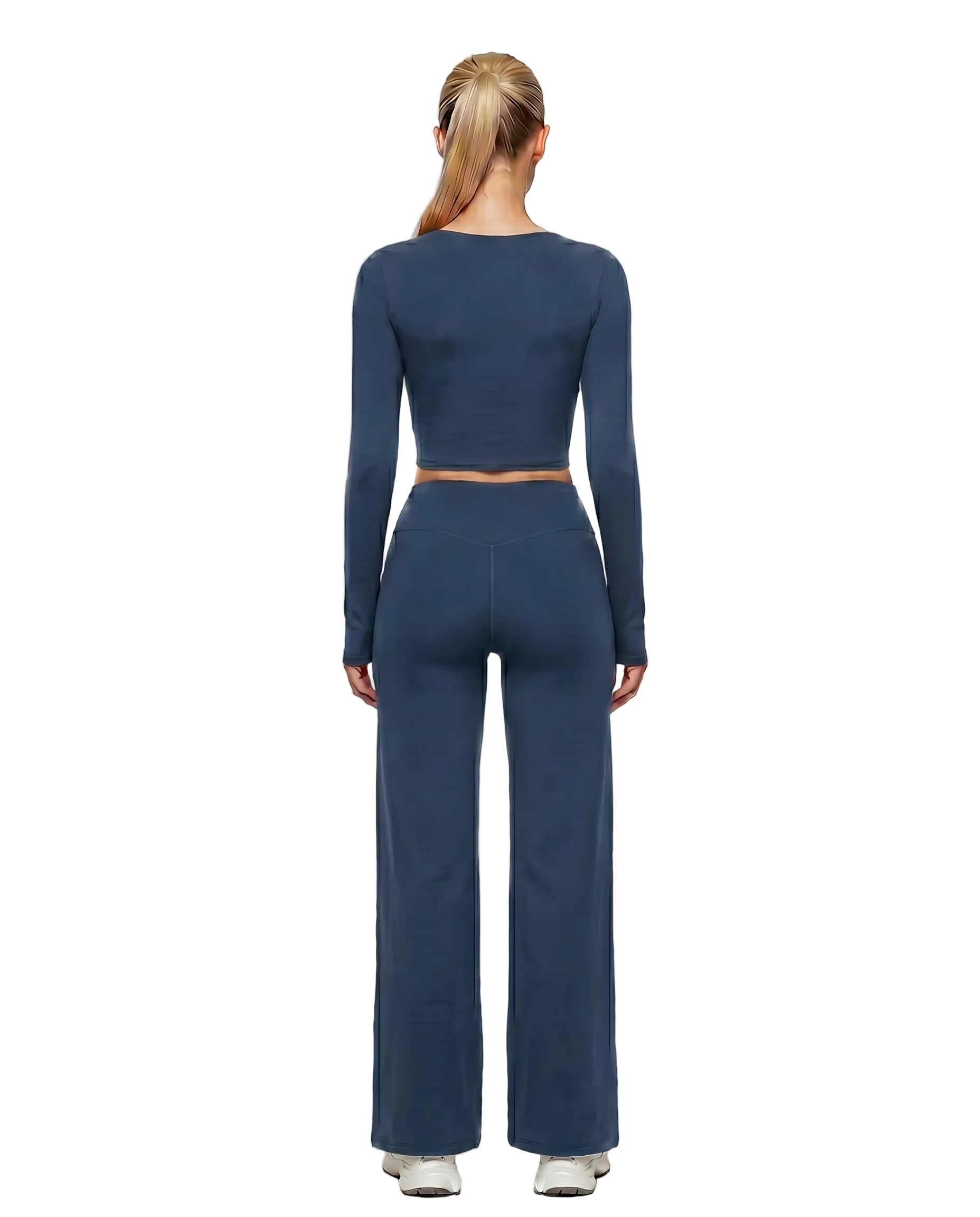 Women's Long-Sleeve Yoga 2-Piece Set with Wide-Leg Shorts