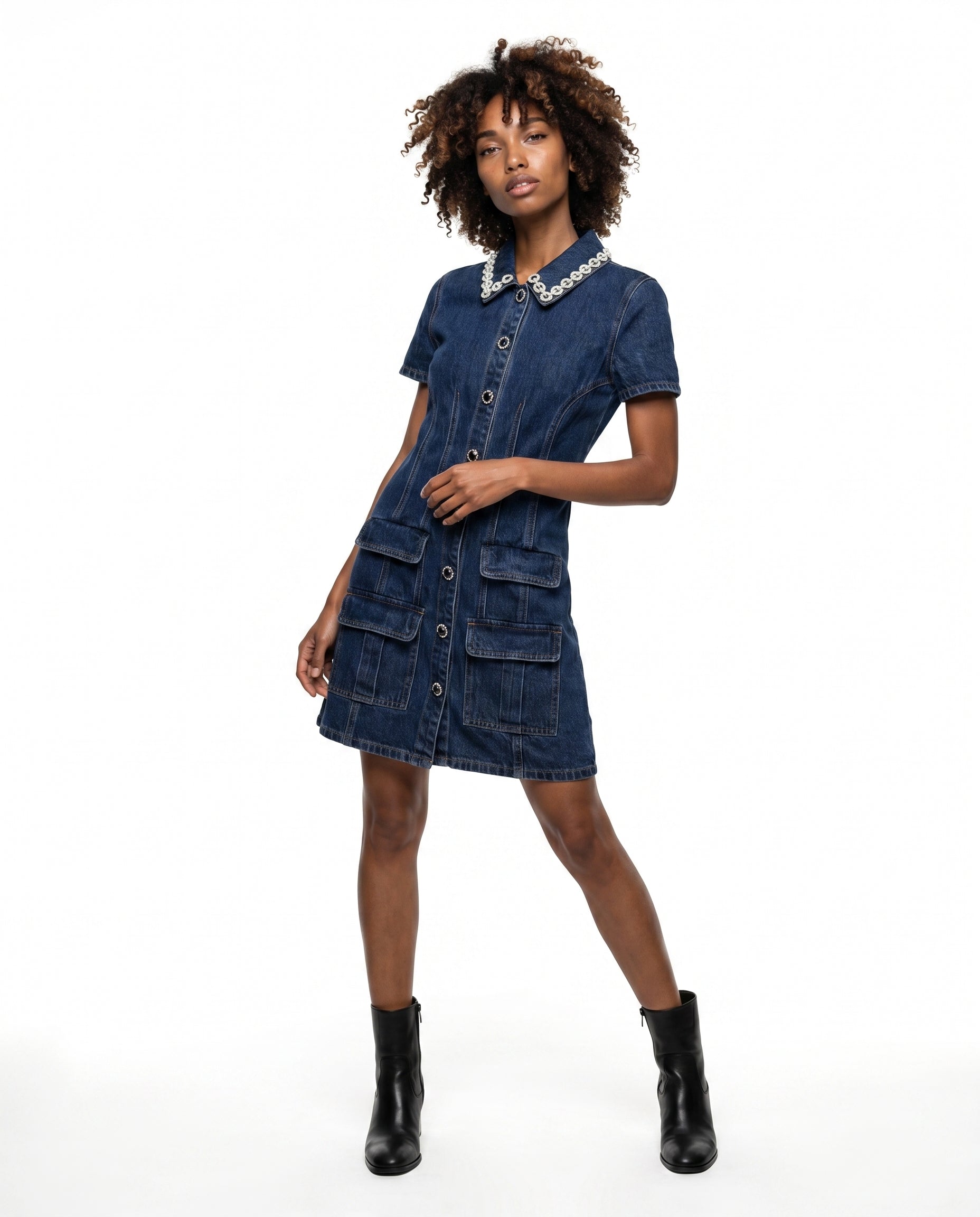 Casual Solid Denim Mini Dress