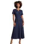Formal Satin & Organza Short Sleeve Knee-Length Dress