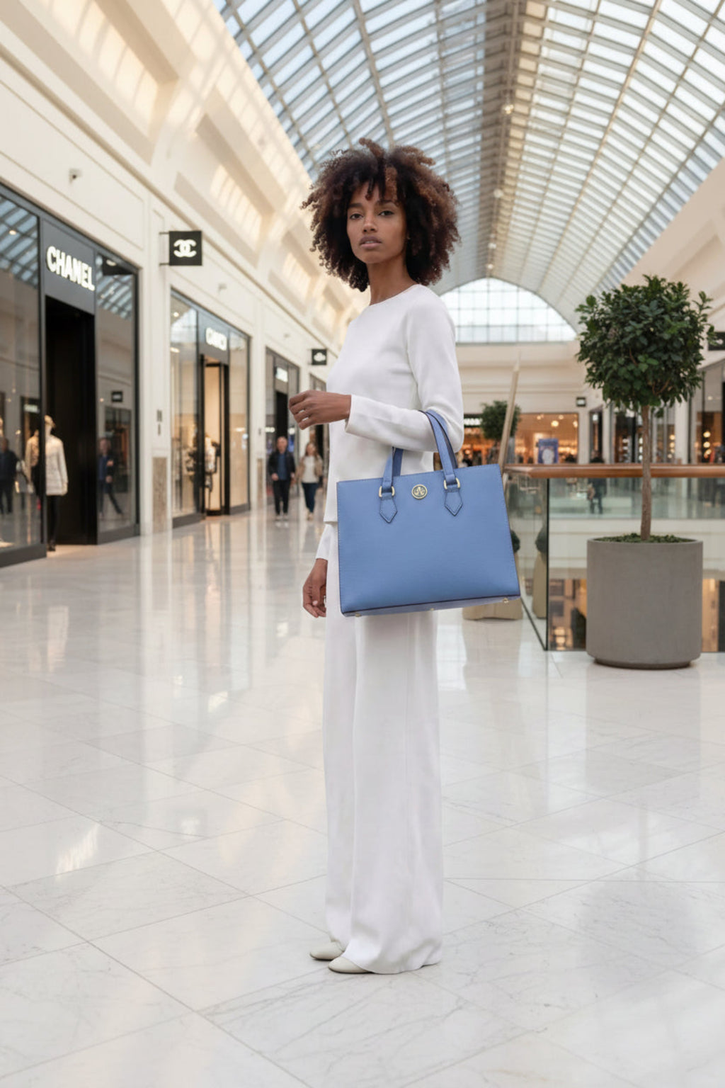 LUXE OPULENT TOTE HANDBAG | POWDER BLUE & WINE