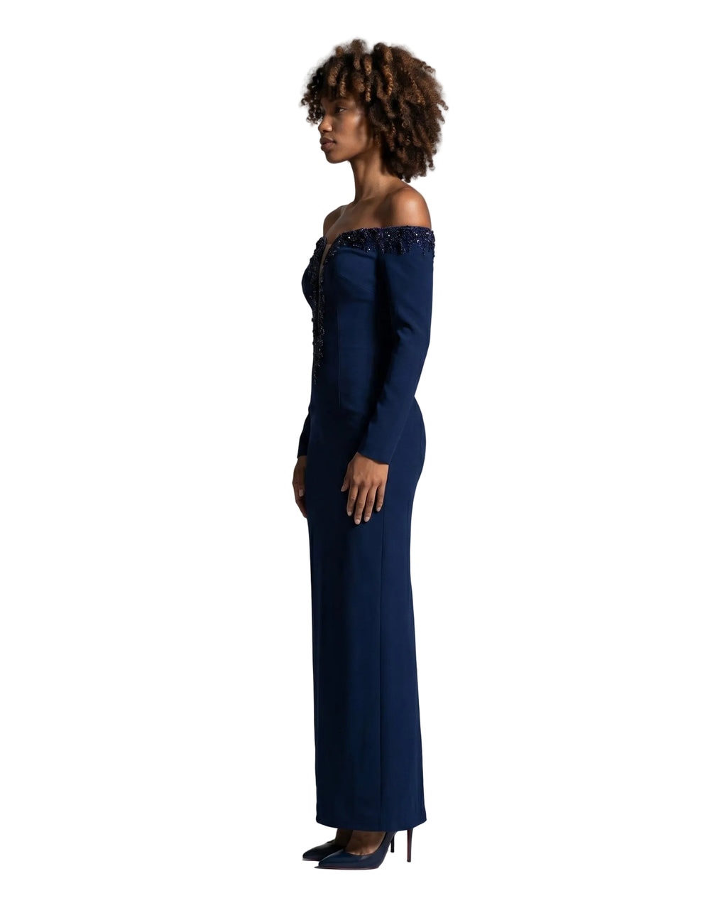 V-Neck Long Sleeve Floor-Length Gown