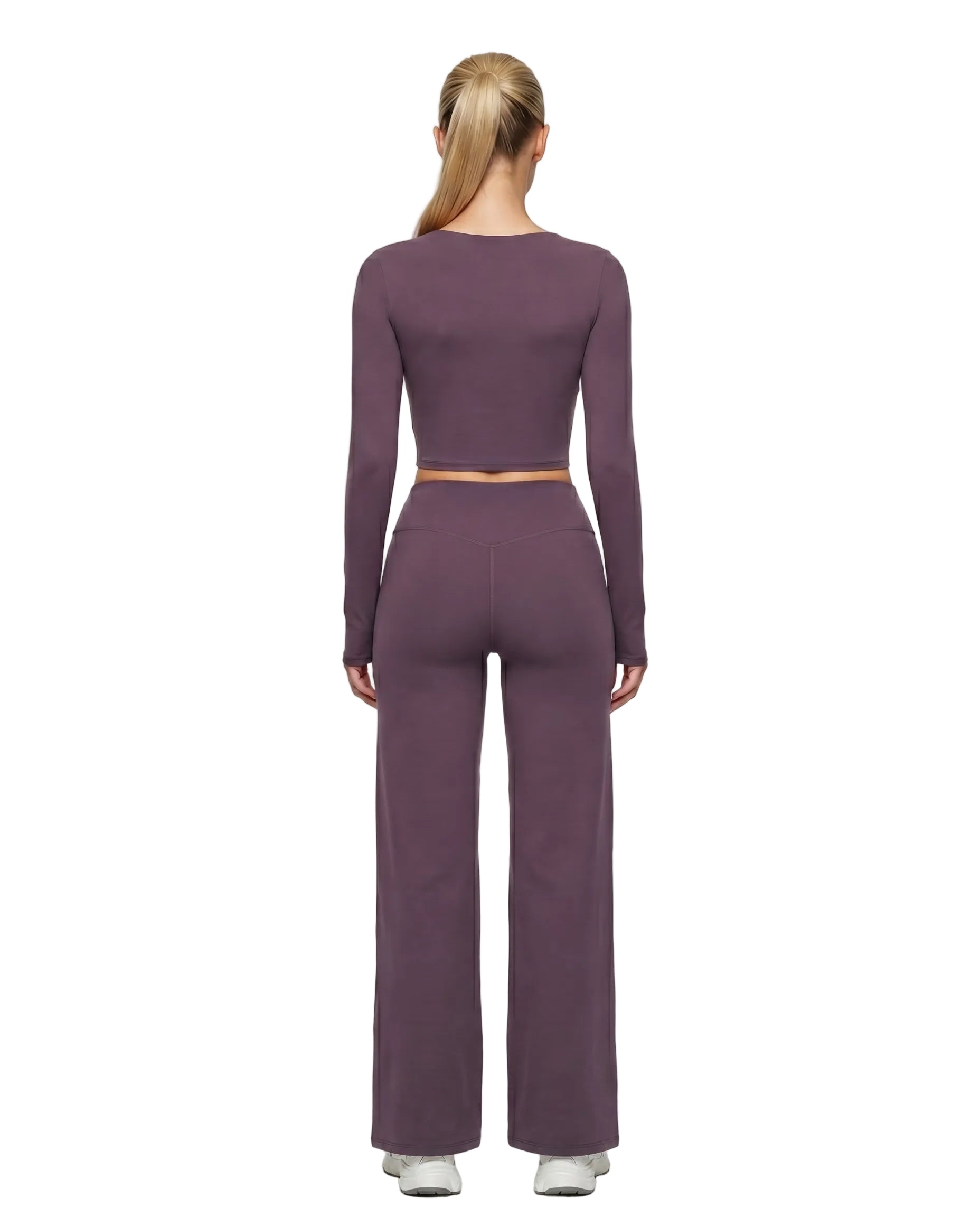 Women's Long-Sleeve Yoga 2-Piece Set with Wide-Leg Shorts