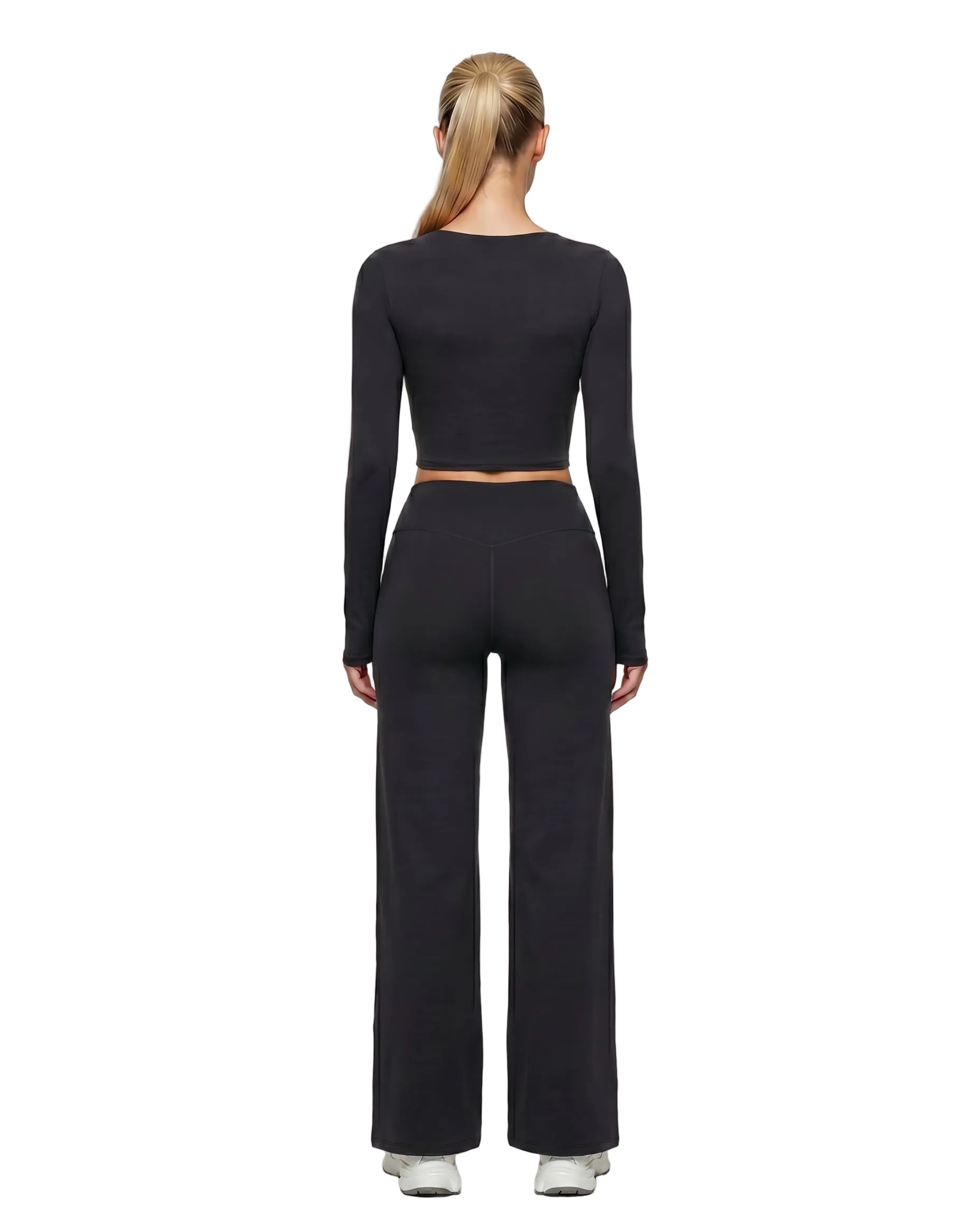 Women's Long-Sleeve Yoga 2-Piece Set with Wide-Leg Shorts